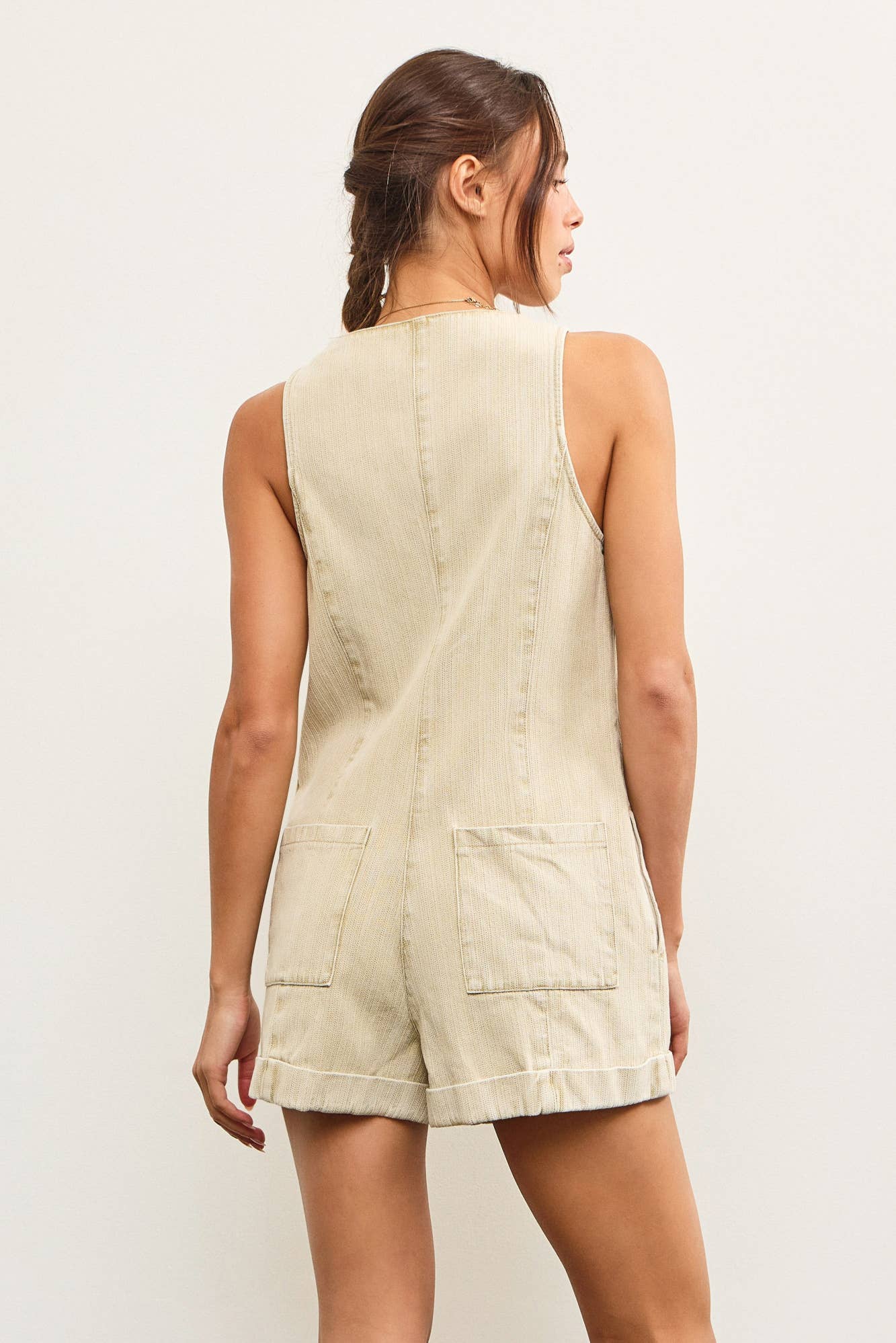 BUTTON CLOSURE V NECK SLEEVELESS ROMPER
