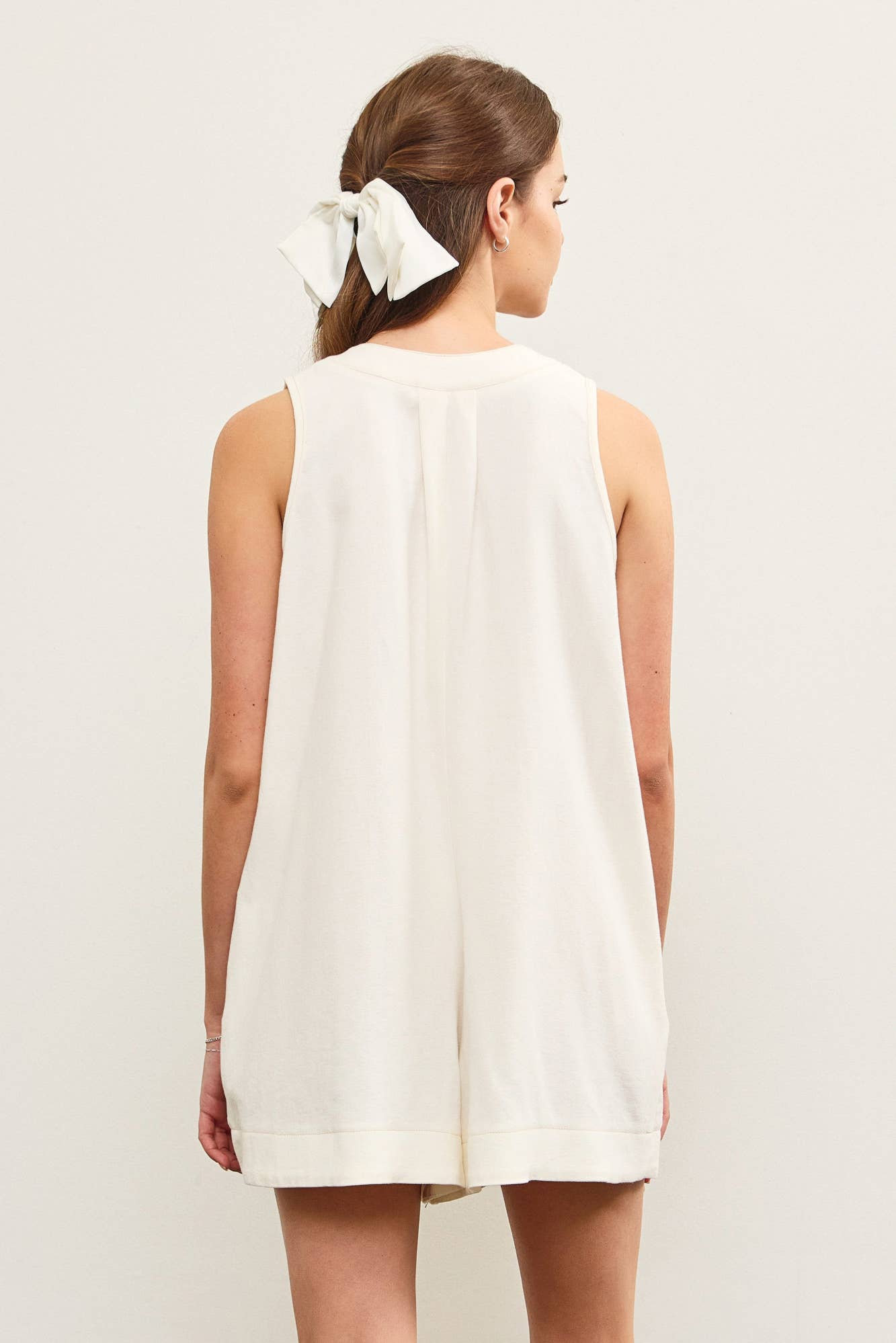 DEEP V NECK TIED FRONT PLEATED SLEEVELESS ROMPER