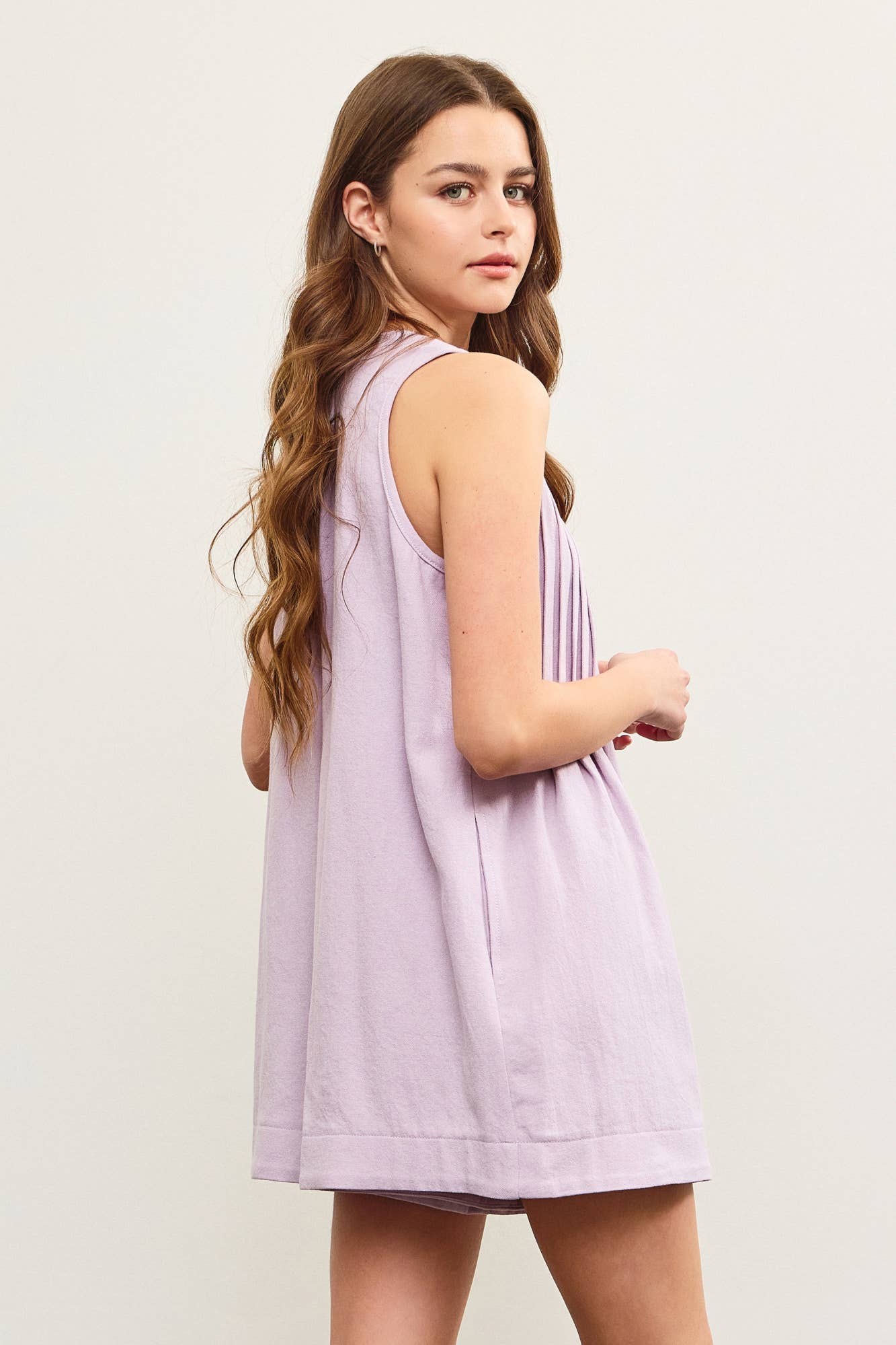 DEEP V NECK TIED FRONT PLEATED SLEEVELESS ROMPER