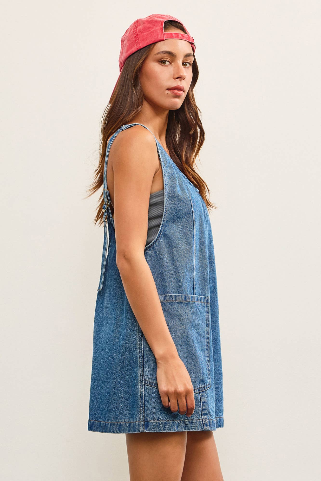 PATCH POCKET SLEEVELESS DENIM ROMPER
