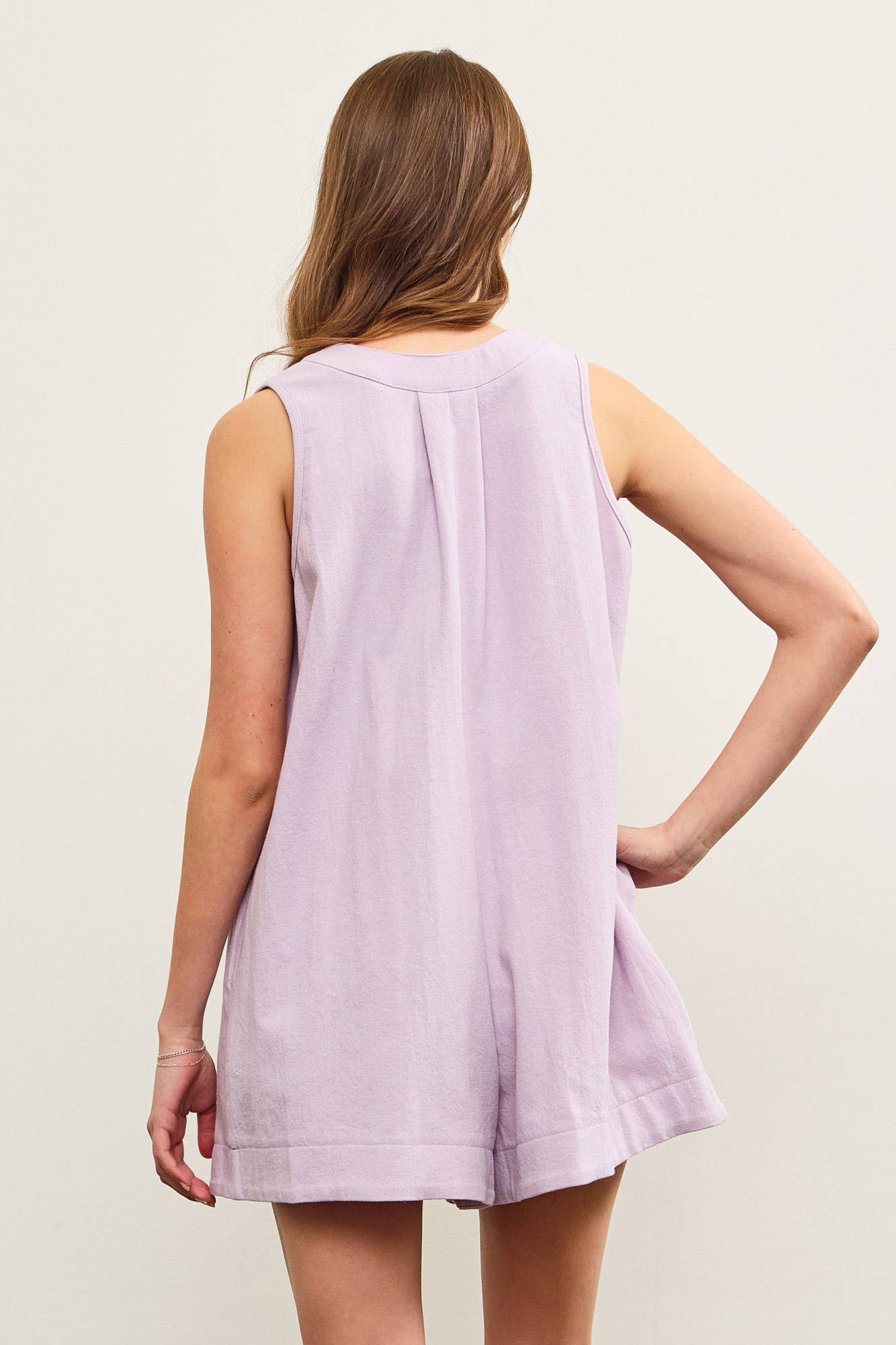 DEEP V NECK TIED FRONT PLEATED SLEEVELESS ROMPER