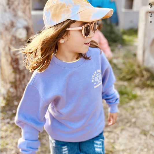 Kids Ocean Beach Crewneck Sweatshirt-Lavender-Girls, Boys