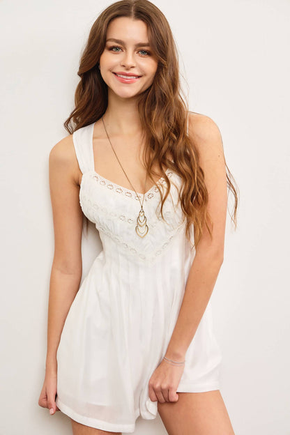 EMBROIDERED PLEATS SLEEVELESS ROMPER