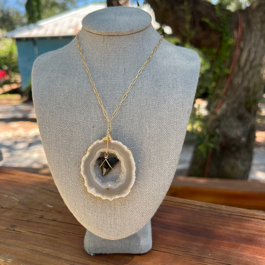 Geode and Sharks Tooth Necklace