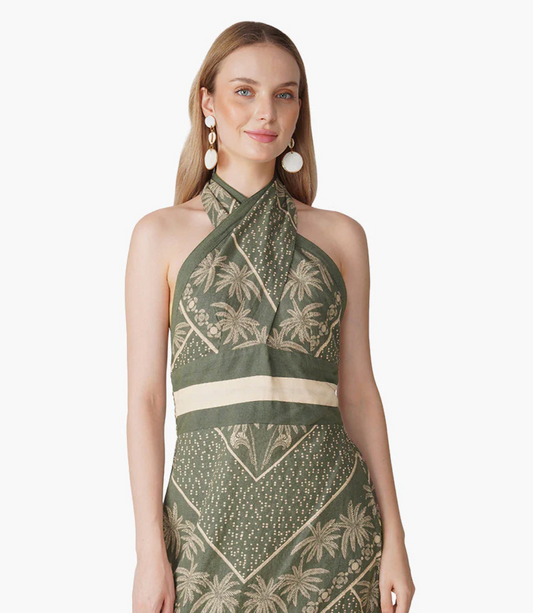 GREEN PARADISE PALM WRAP DRESS
