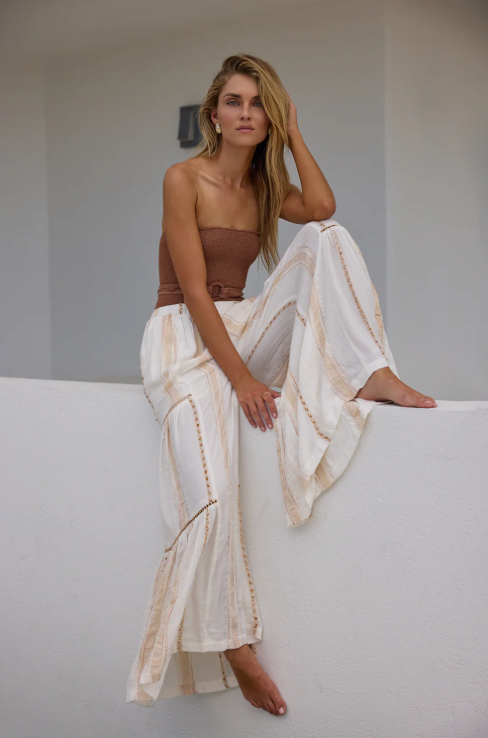 Gold Dust Stripe Tiered Wide Leg Pants