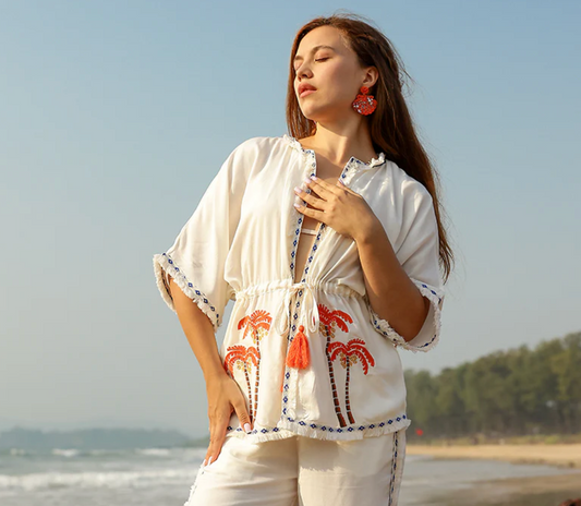 PALM QUEEN EMBELLISHED SHORT COVER UP