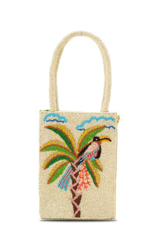 PARADISE PALM BIRD HANDCRAFTED NORTH SOUTH CROSSBODY BAG