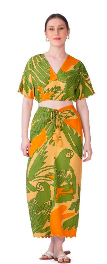 LIME SUN TOUCAN PRINTED WRAP TOP