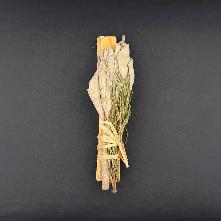 White Sage Cluster with Palo Santo and Rosemary 4"