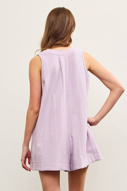 DEEP V NECK TIED FRONT PLEATED SLEEVELESS ROMPER