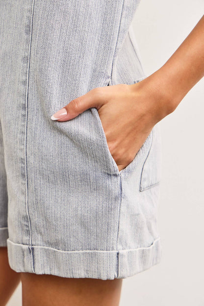 BUTTON CLOSURE V NECK SLEEVELESS ROMPER