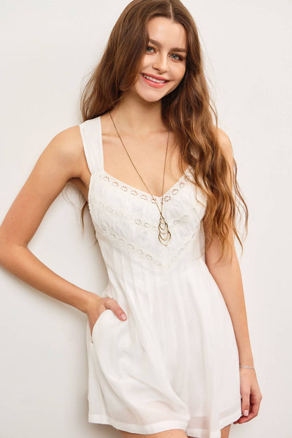 EMBROIDERED PLEATS SLEEVELESS ROMPER